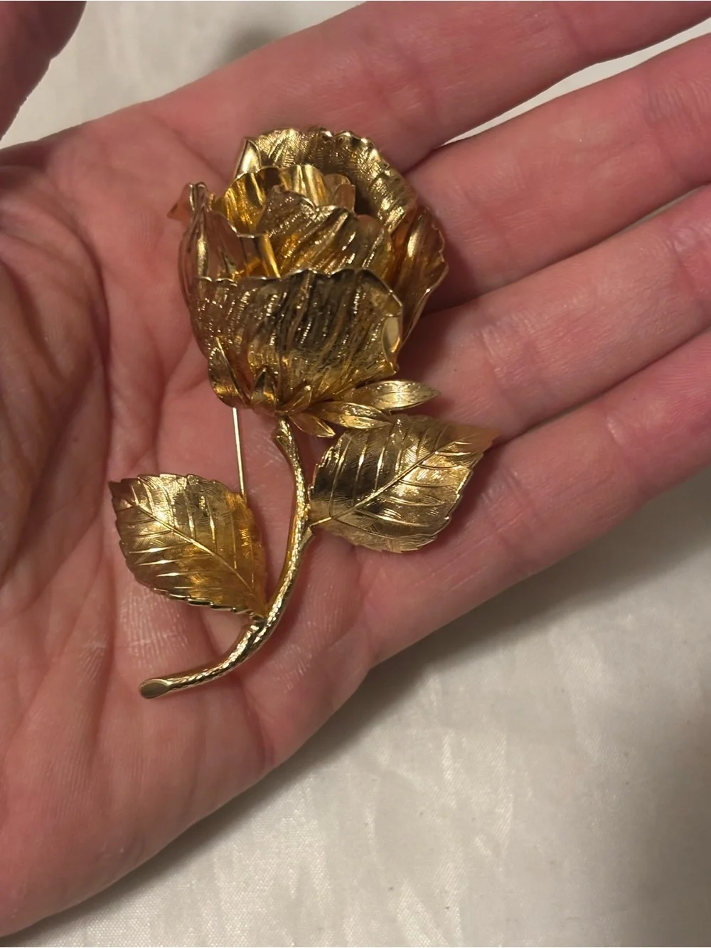 Vg Christian Dior Grosse Germany Gold Plated Textured Rose Brooch